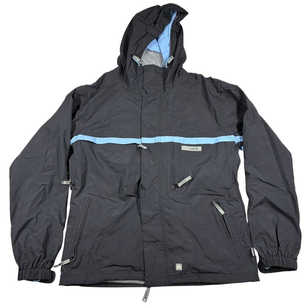 Vintage Planet Earth Jacket Medium Black Hooded Waterproof Snowboard Outdoor